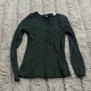 Women's Green Ribbed Long Sleeve Top